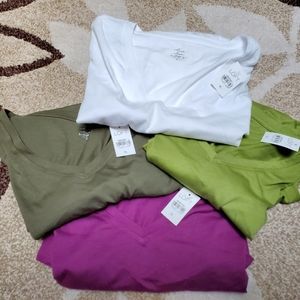 Loft Everyday V Neck Tee XL White Green Purple